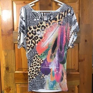 Animal Print with Feathers Silky Fitted Top